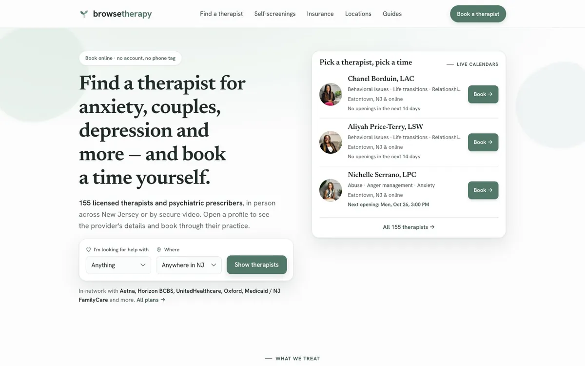 BrowseTherapy: director de terapeuti, captura de ecran